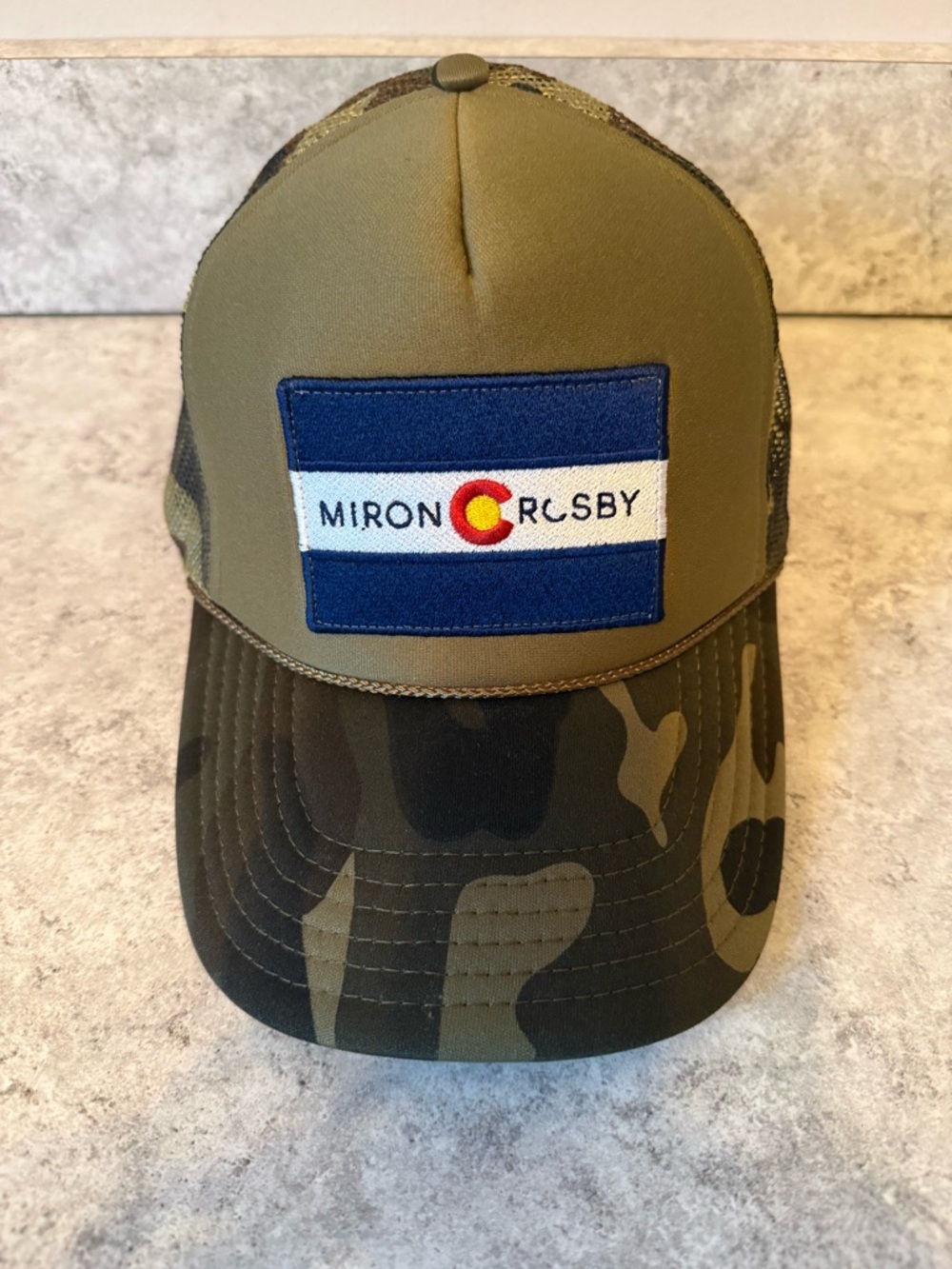 Miron Crosby CO Flag Camo Trucker Hat from Aspen Store